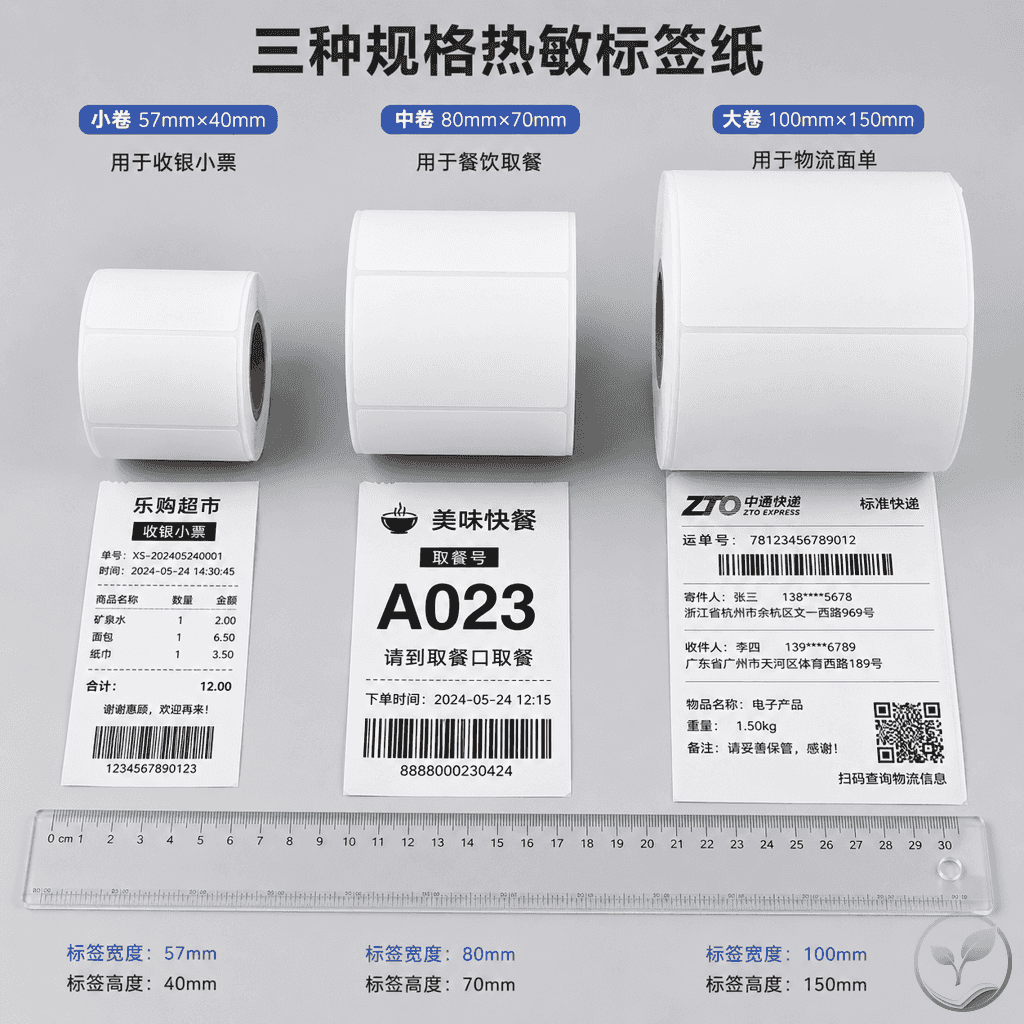 热敏标签纸选购要点对比:不同尺寸、厚度纸张和打印效果展示
